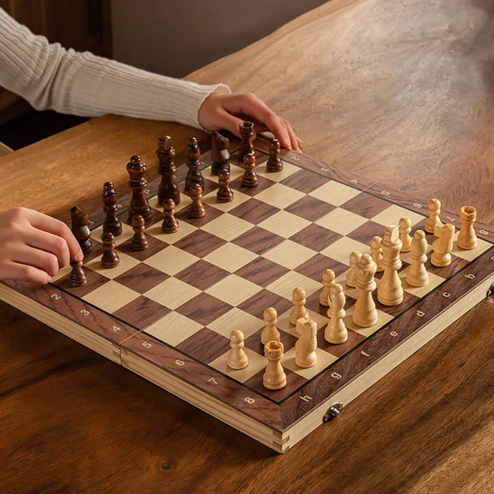 Chess Set - Magnetic Foldable Solid Wood Chess Board