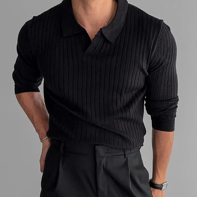 Signature Ribbed V-Neck Polo