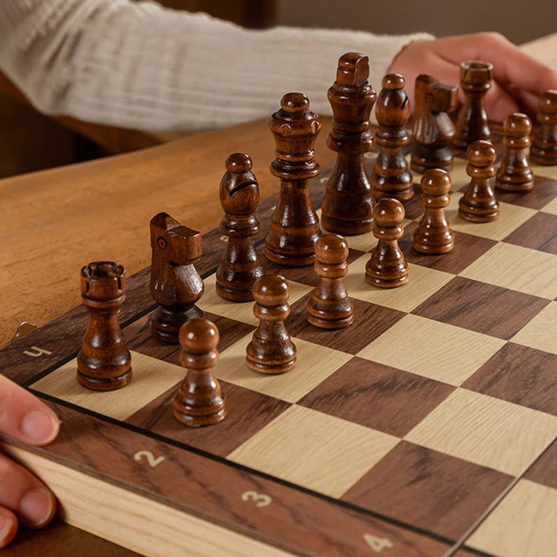 Chess Set - Magnetic Foldable Solid Wood Chess Board