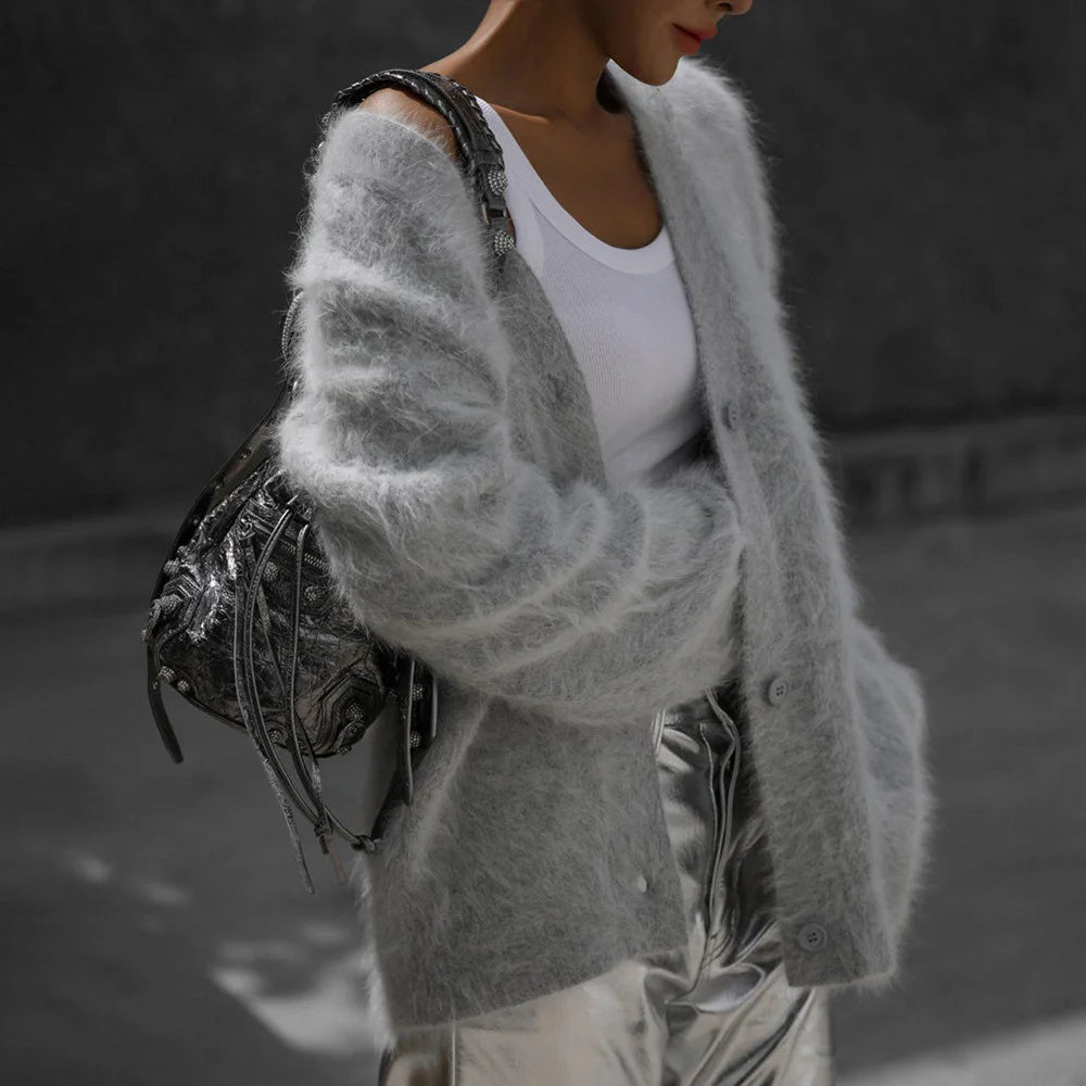 Angora V-Neck Cardigan