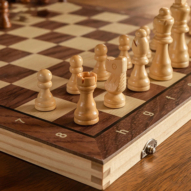 Chess Set - Magnetic Foldable Solid Wood Chess Board