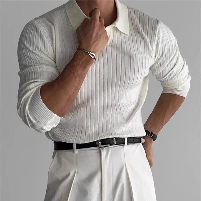 Signature Ribbed V-Neck Polo